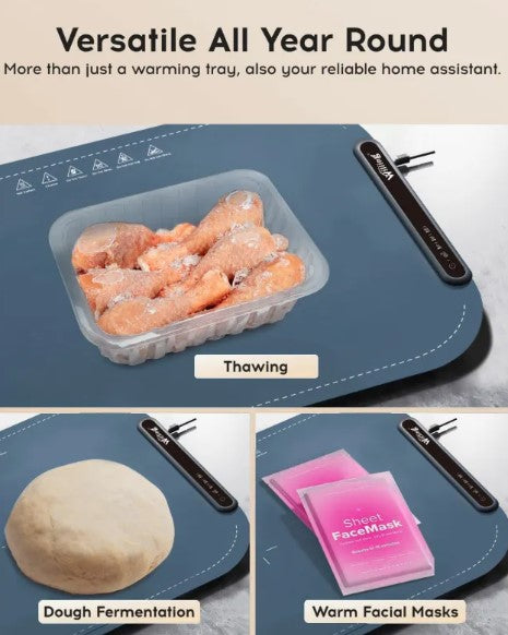 250W Portable Food Warming Tray — 3-Temperature Settings | Navy Blue
